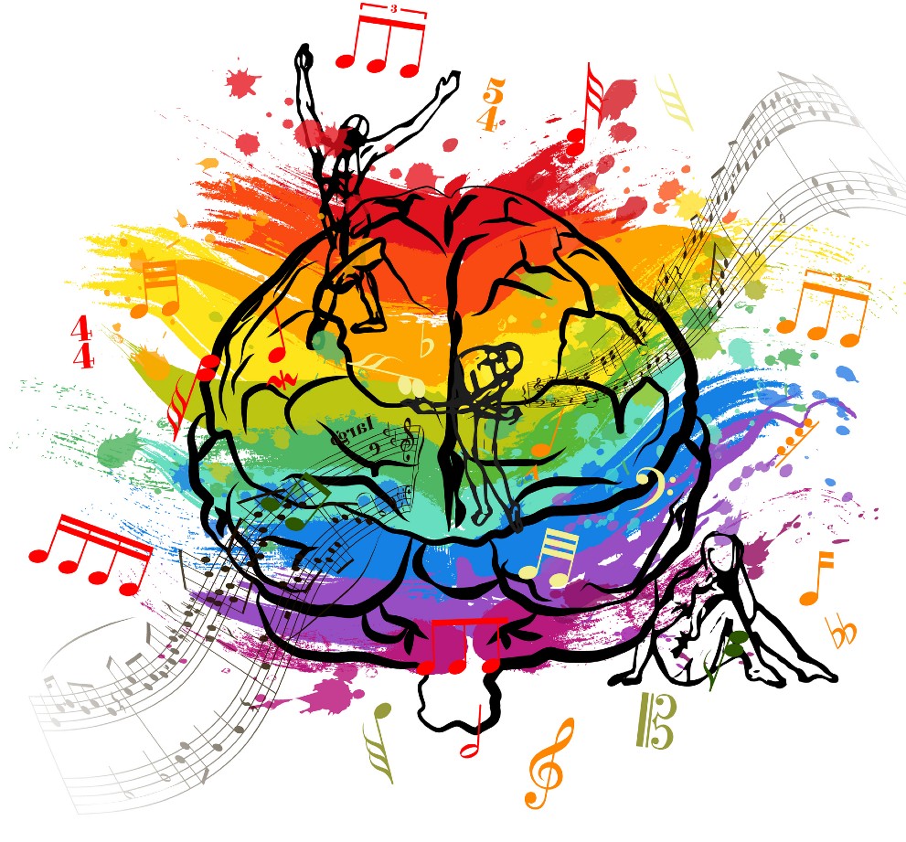 Creative human brain in front view, left hemisphere functions concept on white